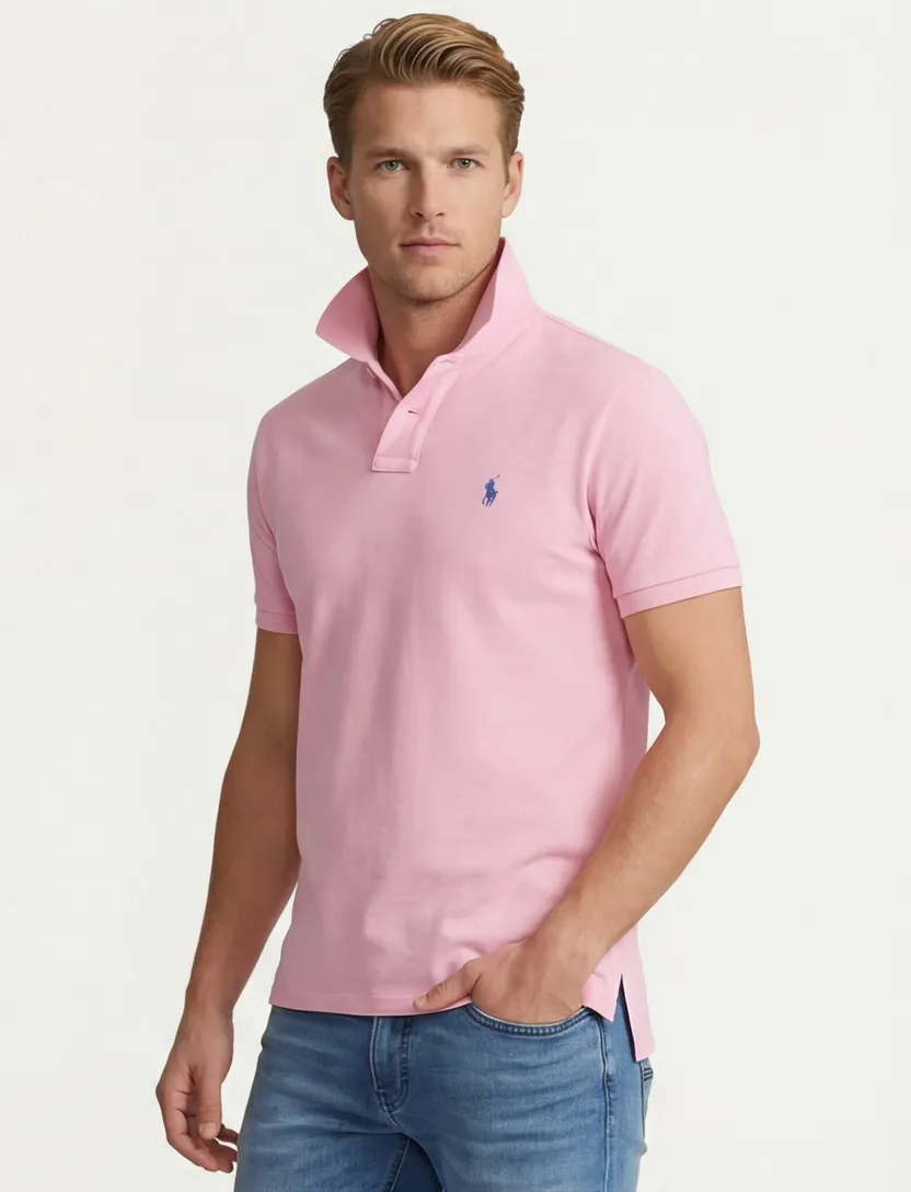 Polo Ralph Lauren polo slim fit roze effen katoen 2-knoops