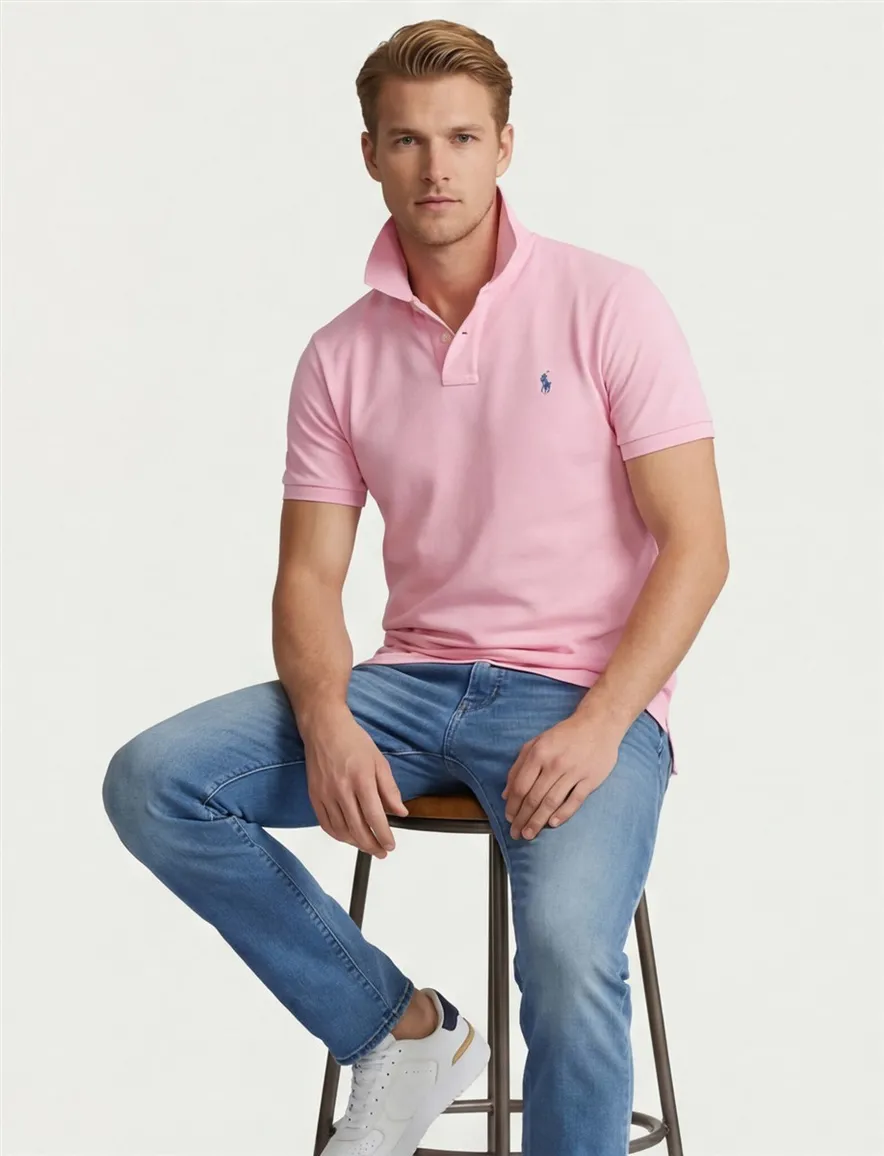 Polo Ralph Lauren polo slim fit roze effen 100% katoen