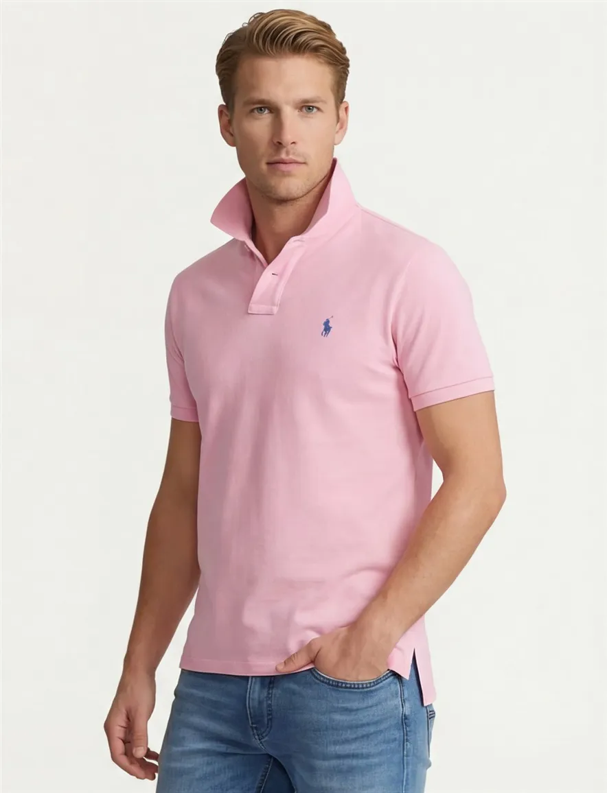 Polo Ralph Lauren polo slim fit roze effen 100% katoen