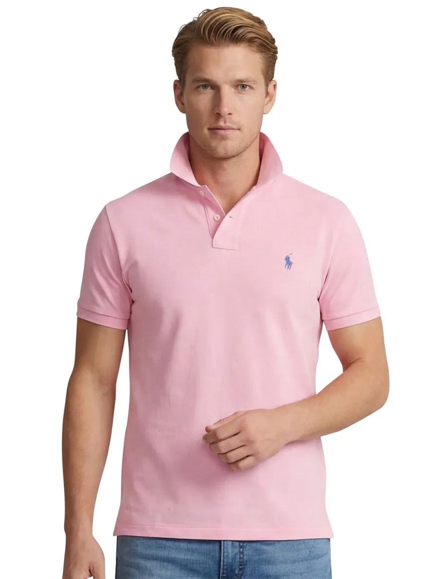 Polo Ralph Lauren polo slim fit roze effen 100% katoen