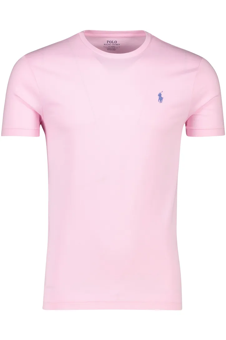 Roze t-shirt Ralph Lauren Custom Slim Fit effen 100% katoen