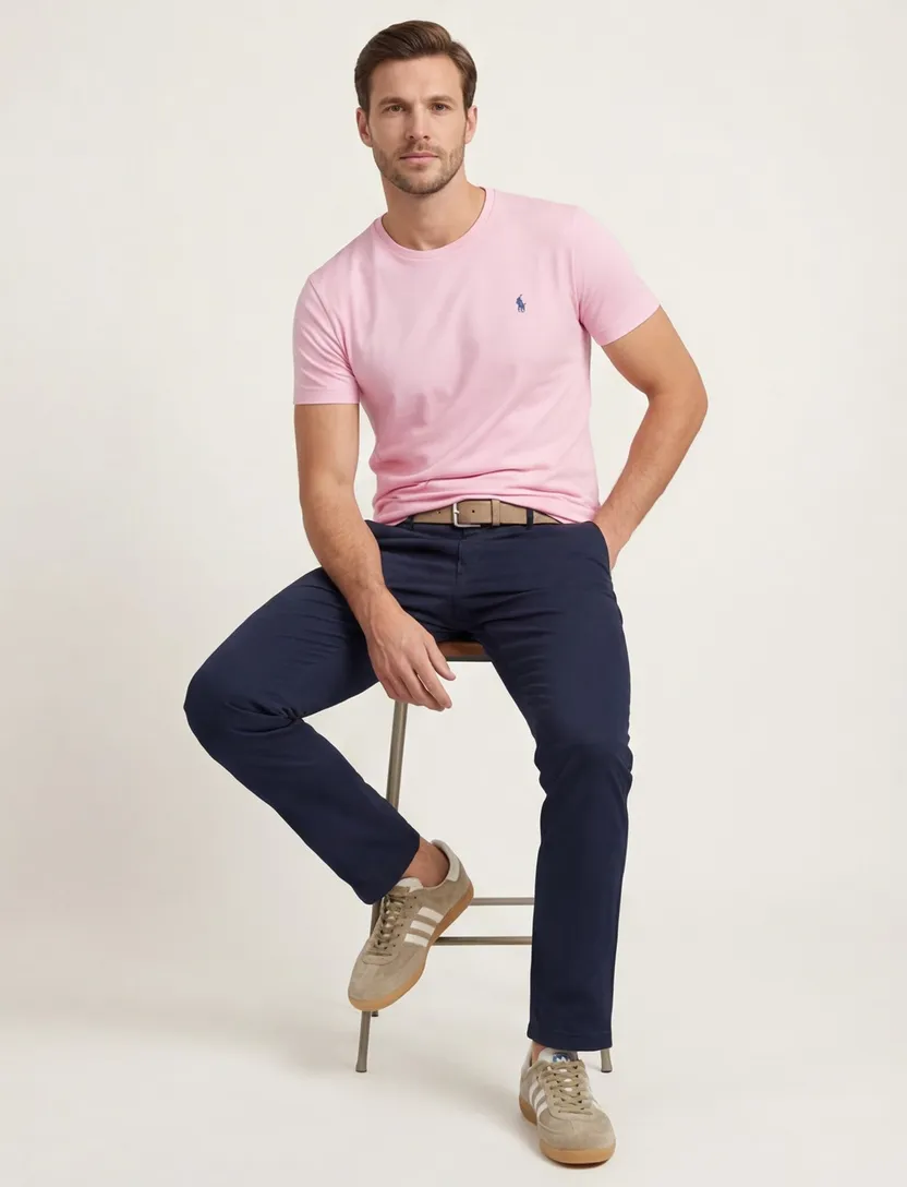 Roze t-shirt Ralph Lauren Custom Slim Fit effen 100% katoen
