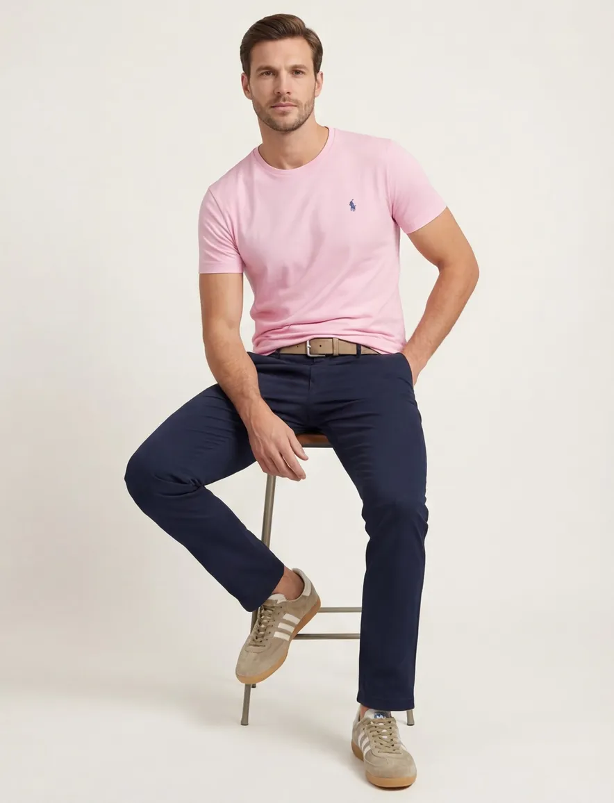 Roze t-shirt Ralph Lauren Custom Slim Fit effen katoen ronde hals