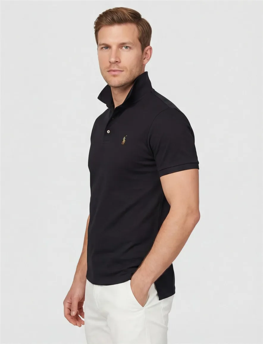 Poloshirt Ralph Lauren effen zwart Big & Tall