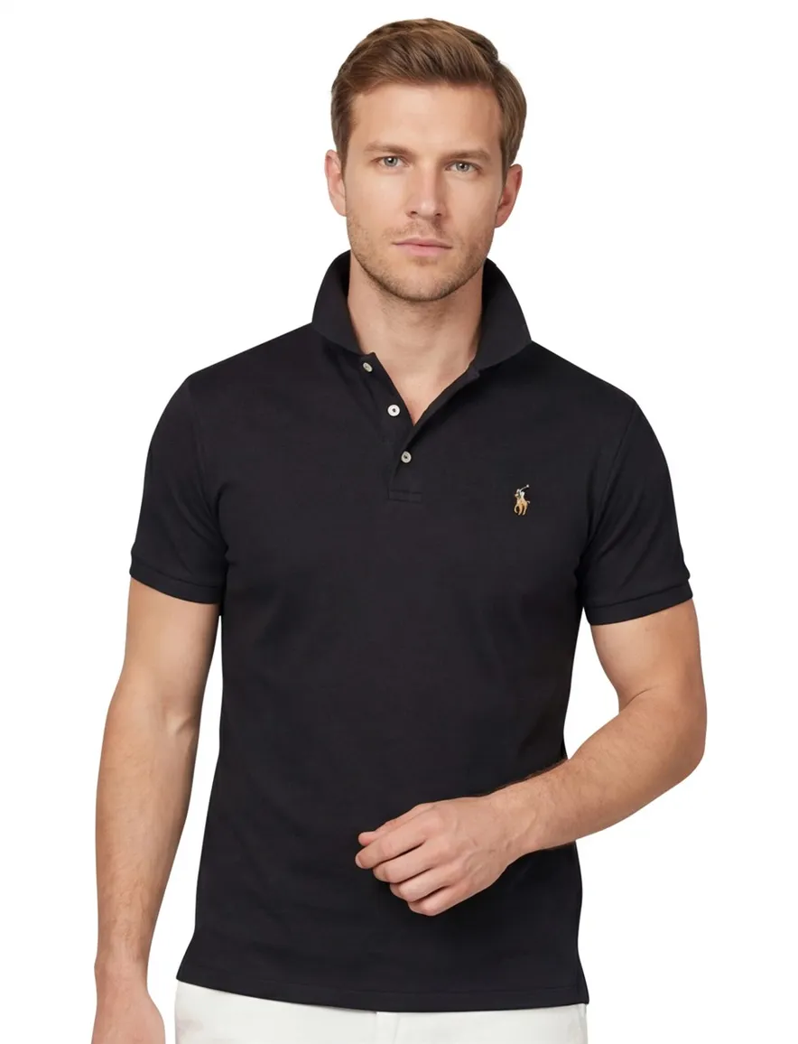 Poloshirt Ralph Lauren effen zwart Big & Tall