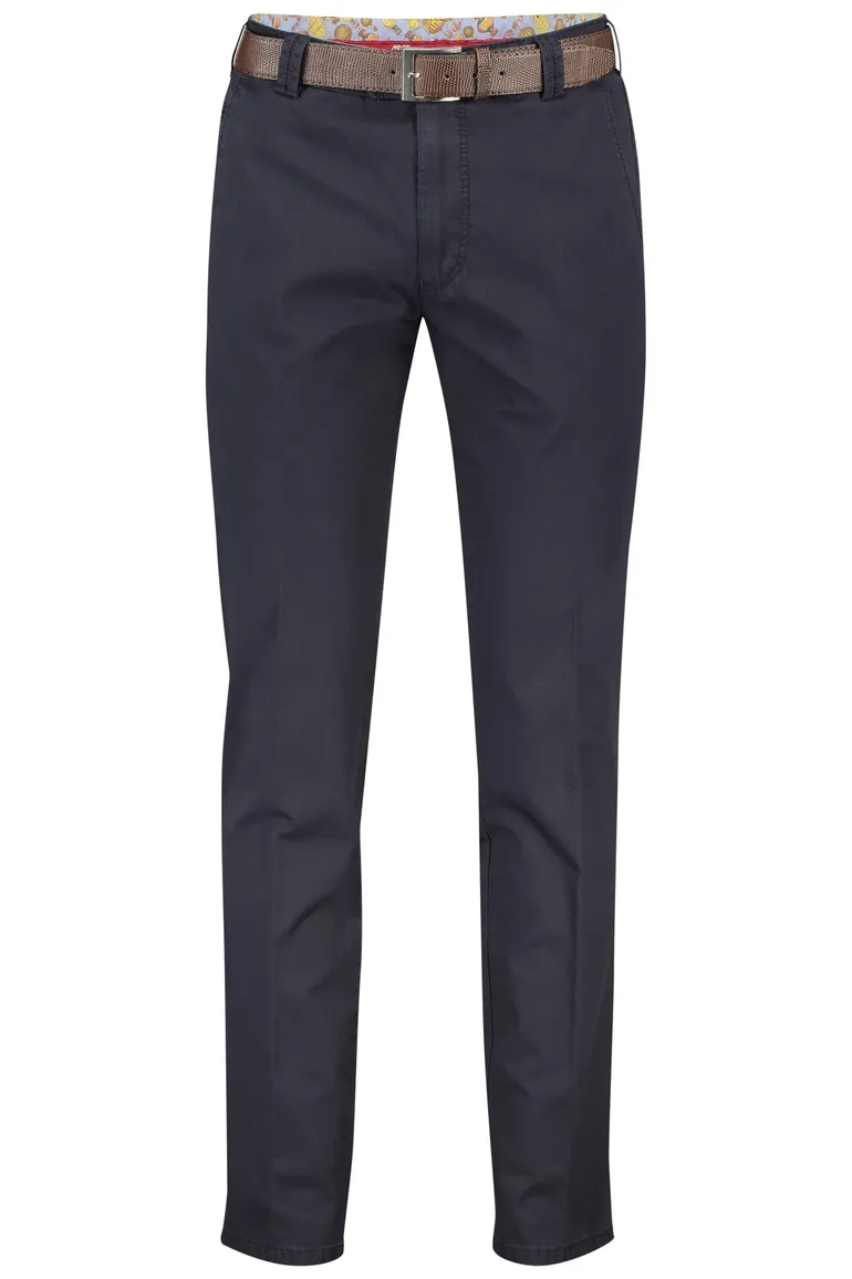 katoenen broek Meyer donkerblauw effen katoen Bonn