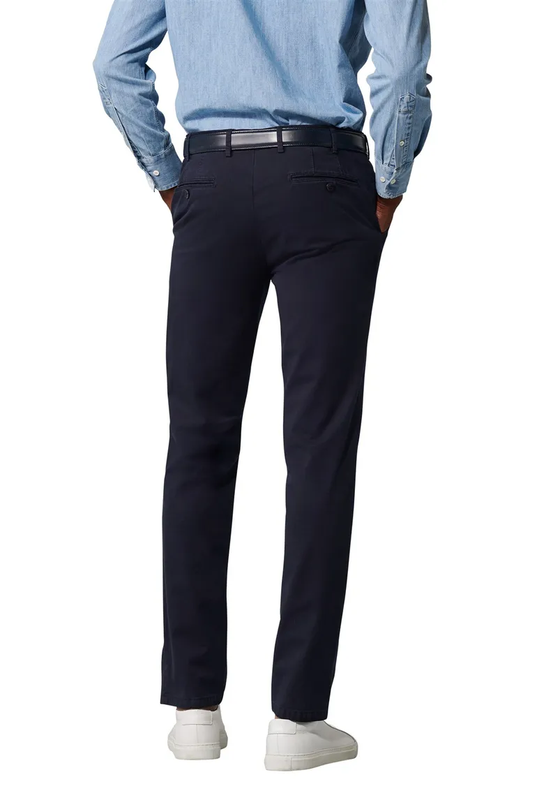 katoenen broek Meyer donkerblauw effen katoen Bonn