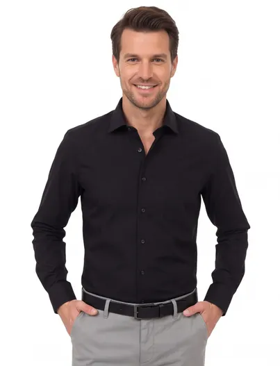 Casa Moda Casa Moda overhemd Modern Fit mouwlengte 7 zwart effen