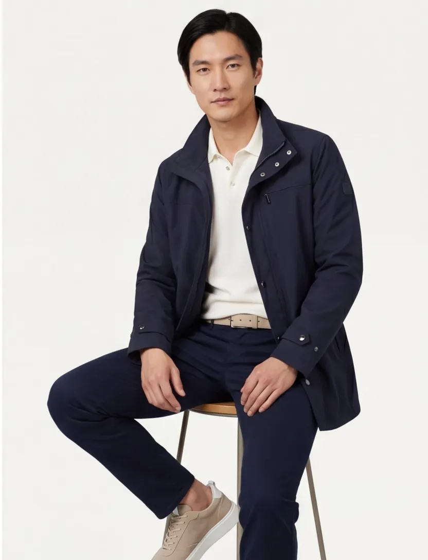 Jas donkerblauw Pierre Cardin Gore-Tex capuchon afneembaar