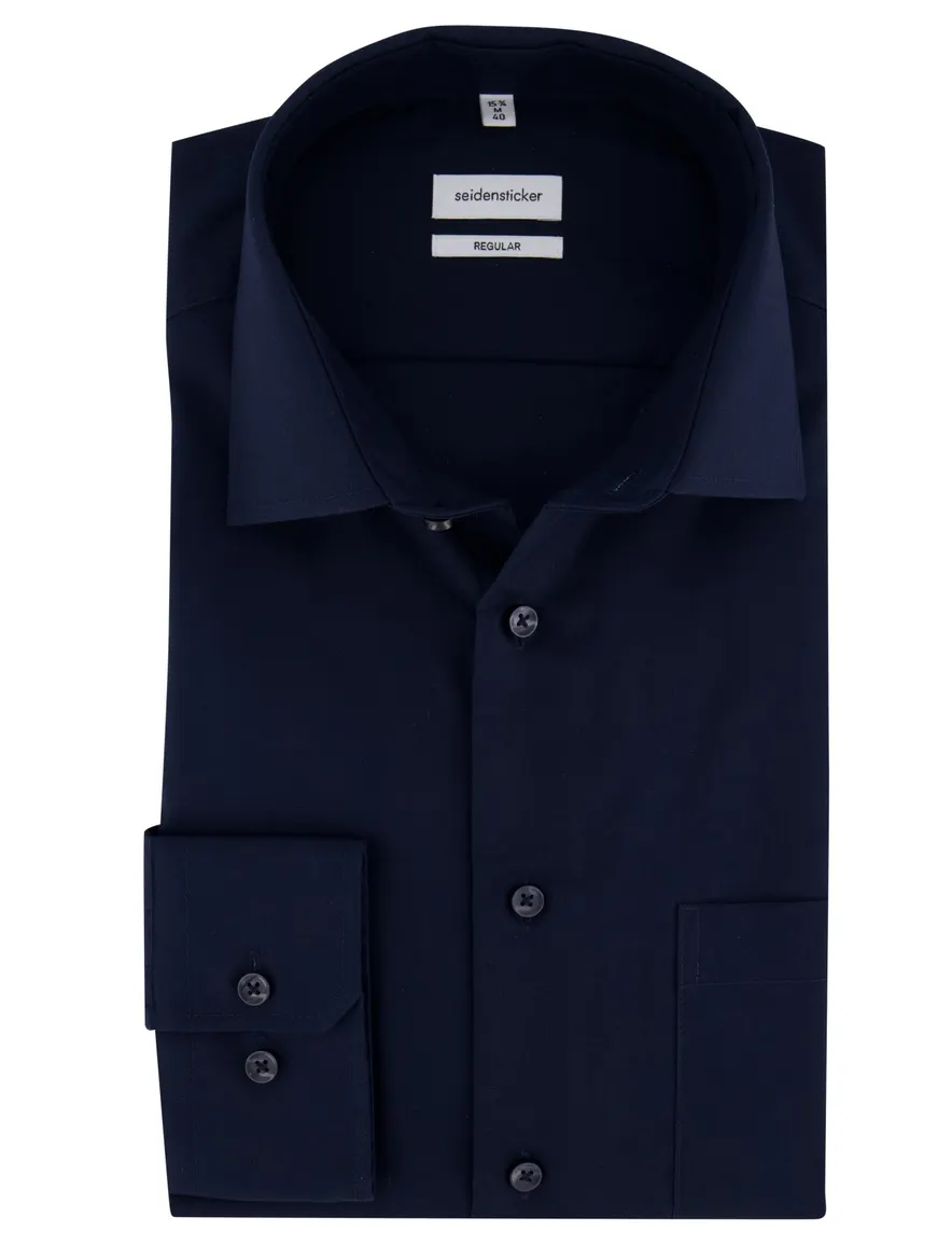 Seidensticker overhemd normale fit donkerblauw effen