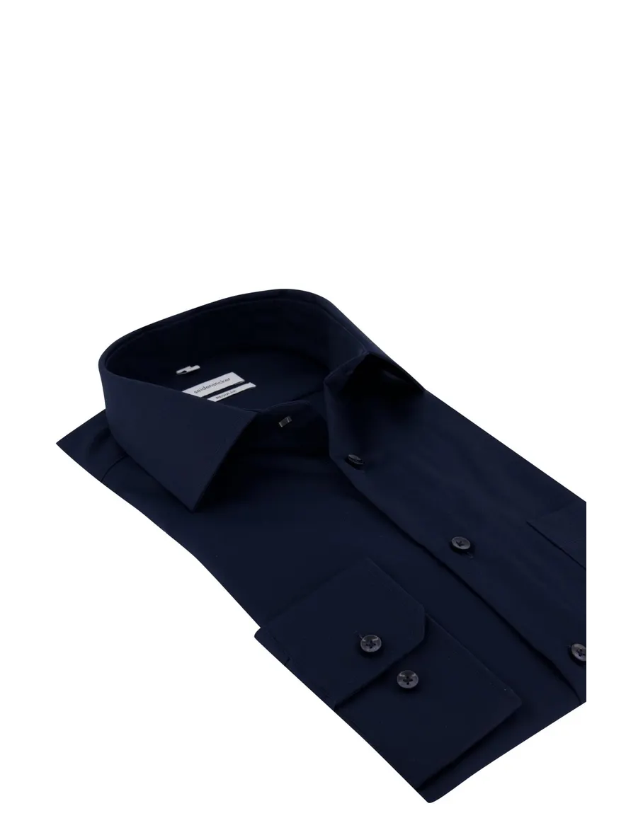 Seidensticker overhemd normale fit donkerblauw effen
