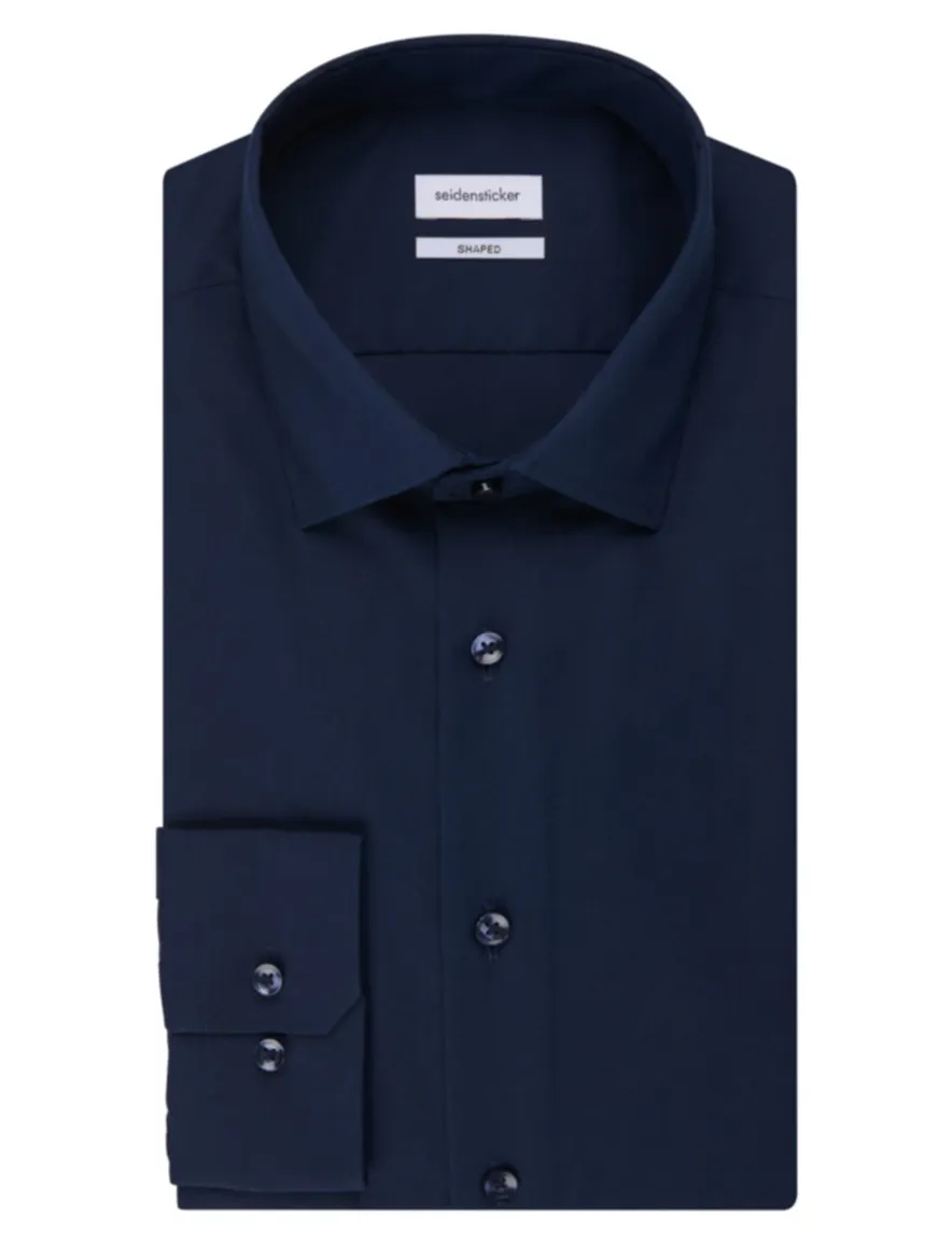 Overhemd Seidensticker donkerblauw Shaped Fit strijkvrij
