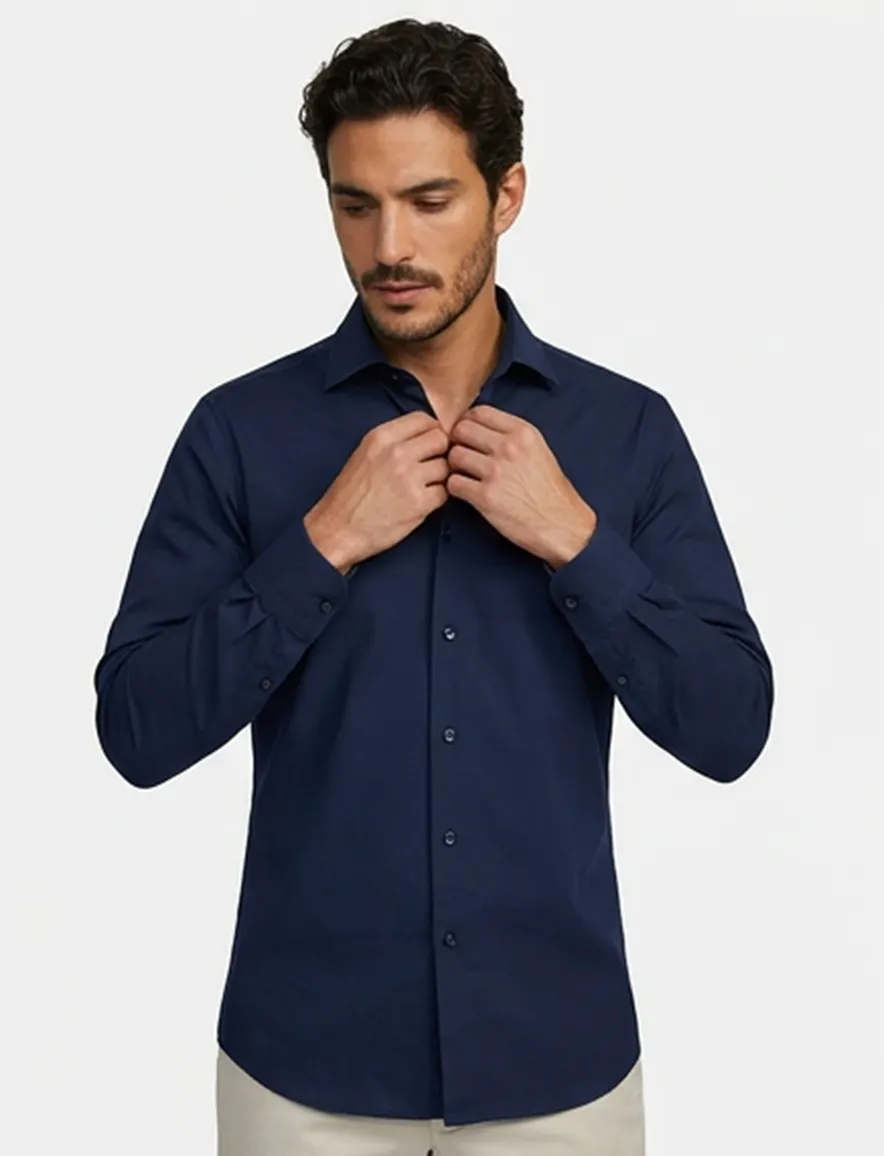 Overhemd Seidensticker donkerblauw Shaped Fit strijkvrij