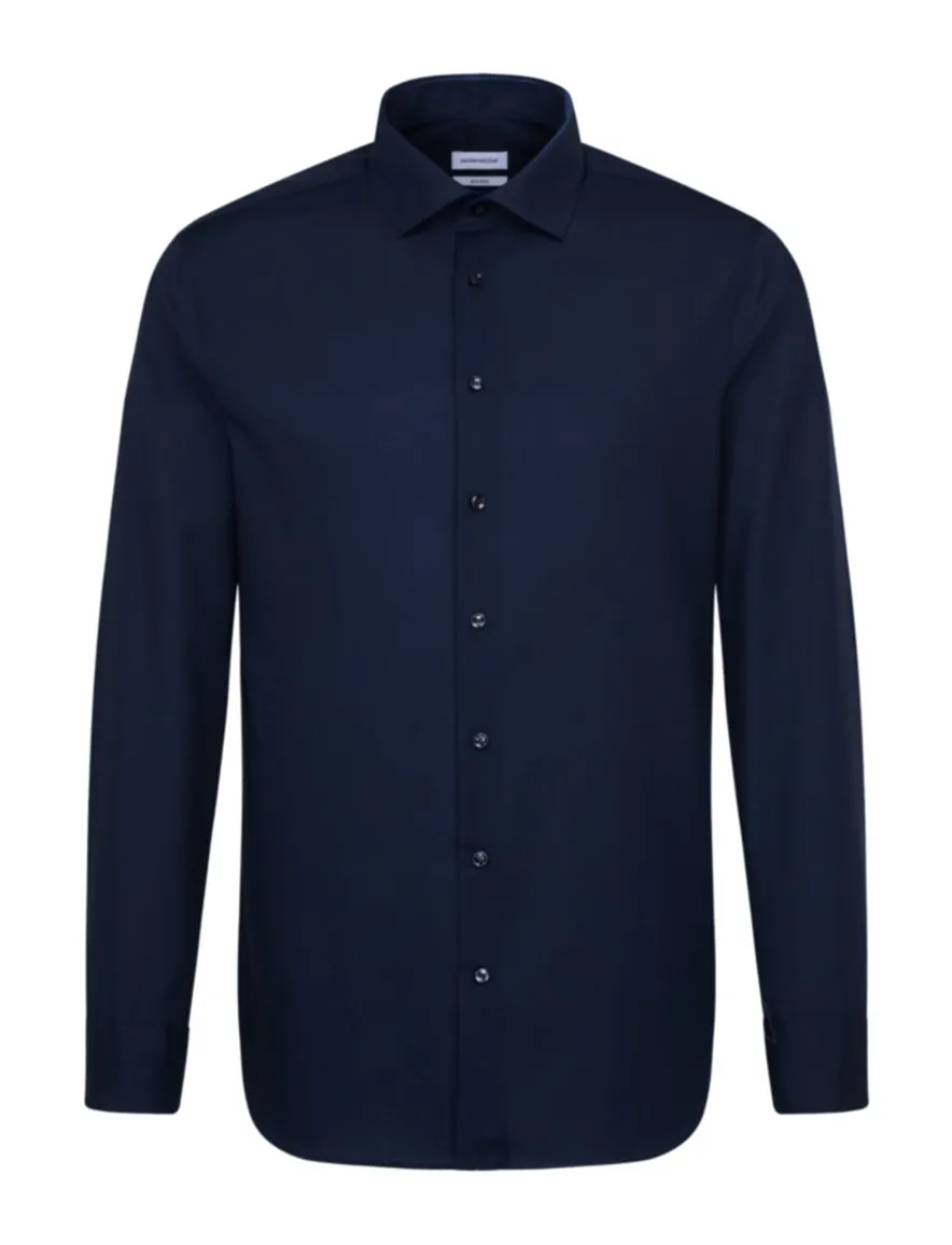 Overhemd Seidensticker donkerblauw Shaped Fit strijkvrij
