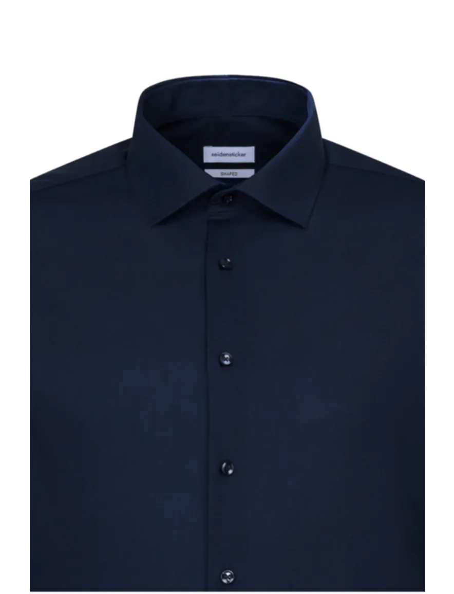 Overhemd Seidensticker donkerblauw Shaped Fit strijkvrij