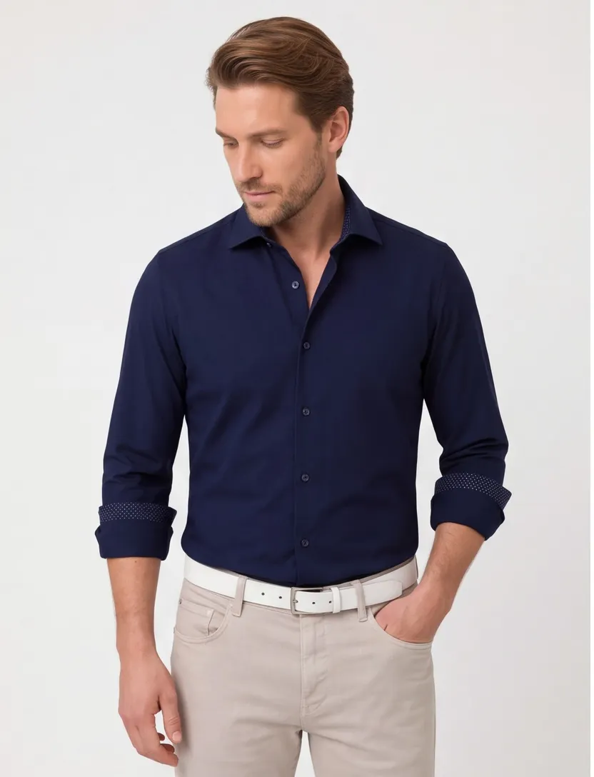Overhemd donkerblauw Seidensticker non iron Shaped