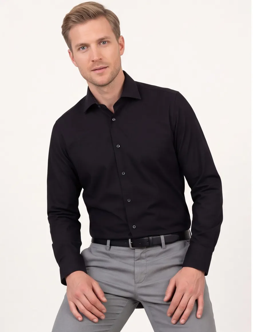 Seidensticker zwart overhemd Shaped Fit non iron