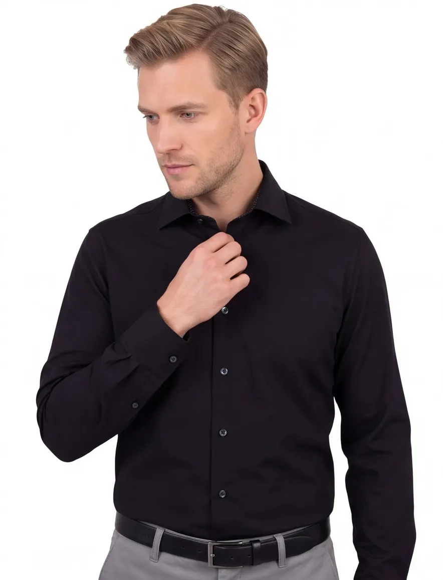 Seidensticker zwart overhemd Shaped Fit non iron