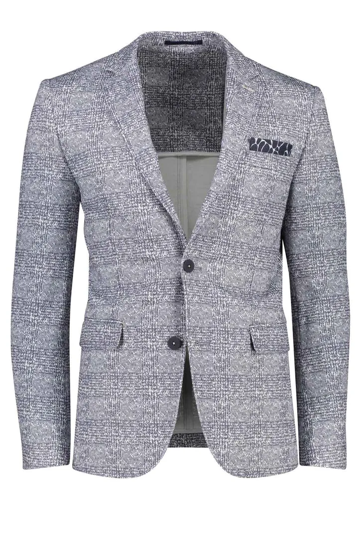 Portofino colbert blauw wit geruit print