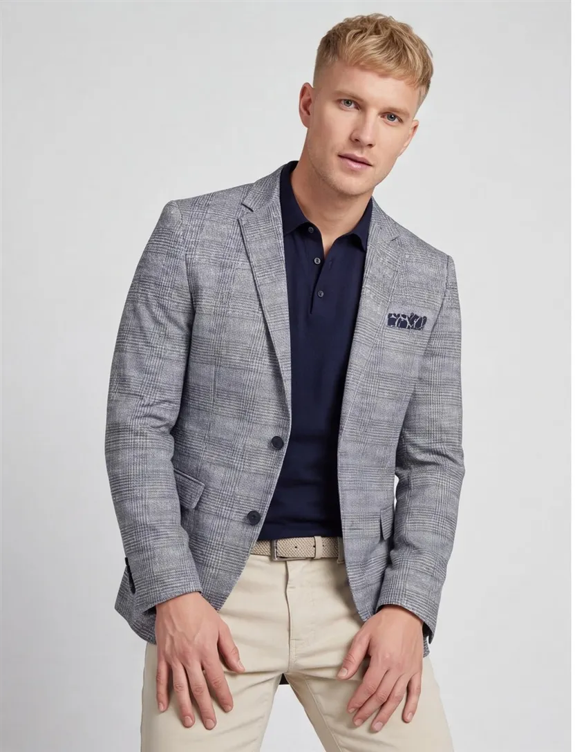 Portofino colbert blauw wit geruit print