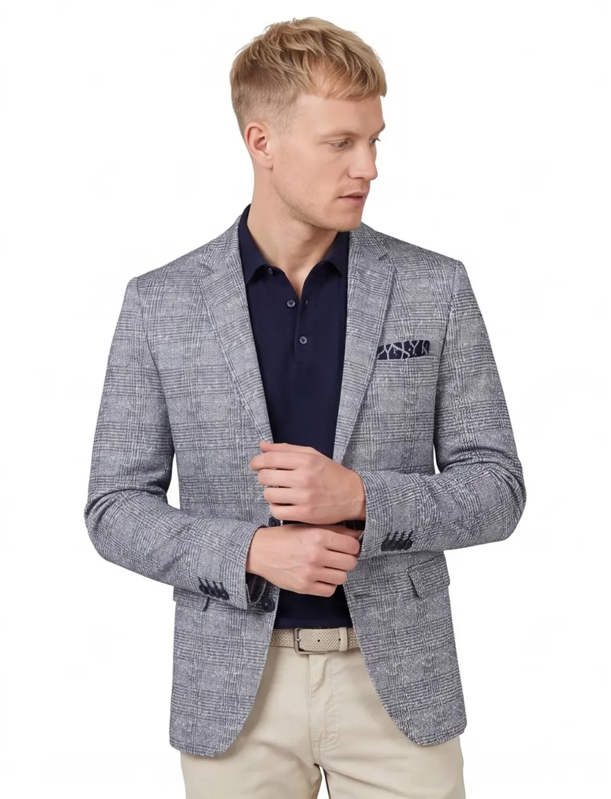 Geruit colbert Portofino navy wit geprint