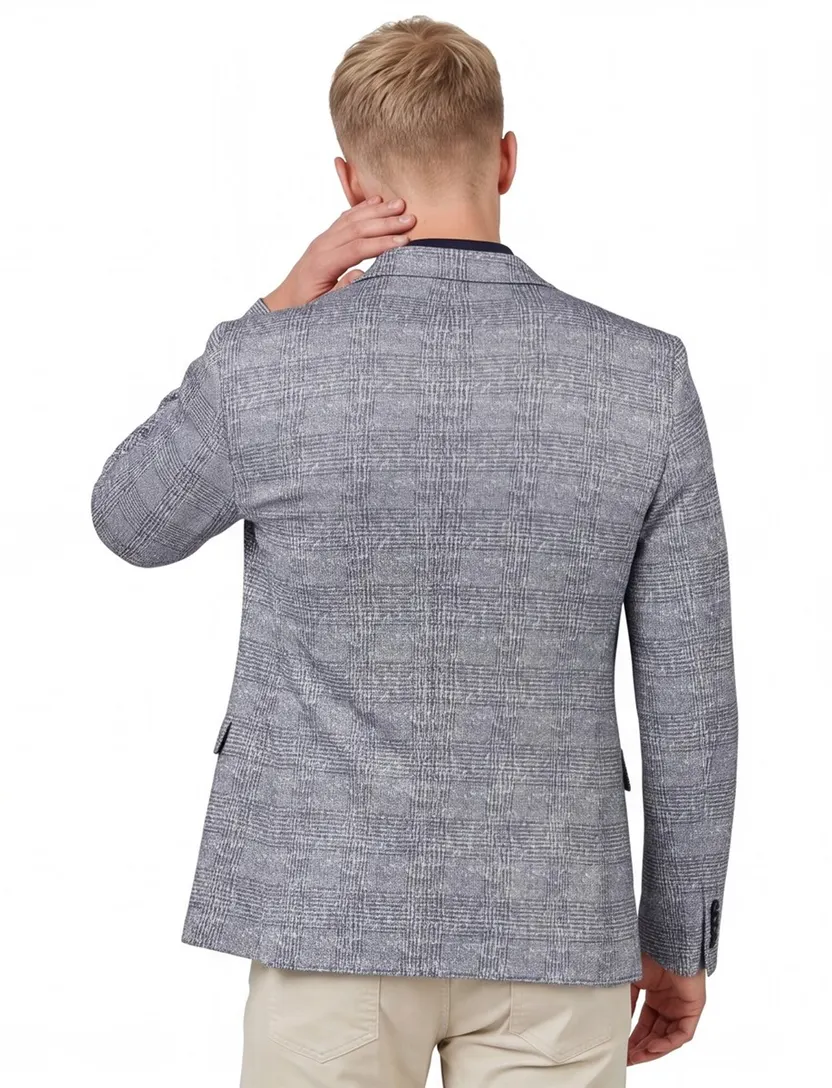 Portofino colbert blauw wit geruit print