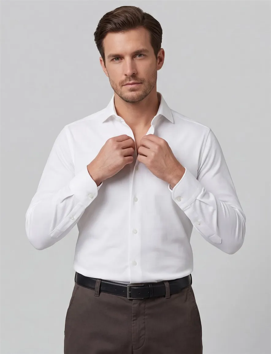 Overhemd Profuomo wit Japanese knitted