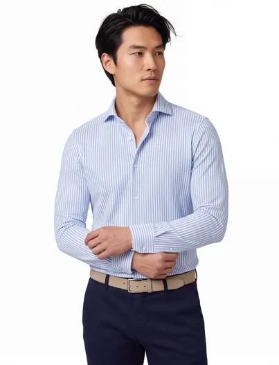 Profuomo Profuomo overhemd gestreept wit blauw