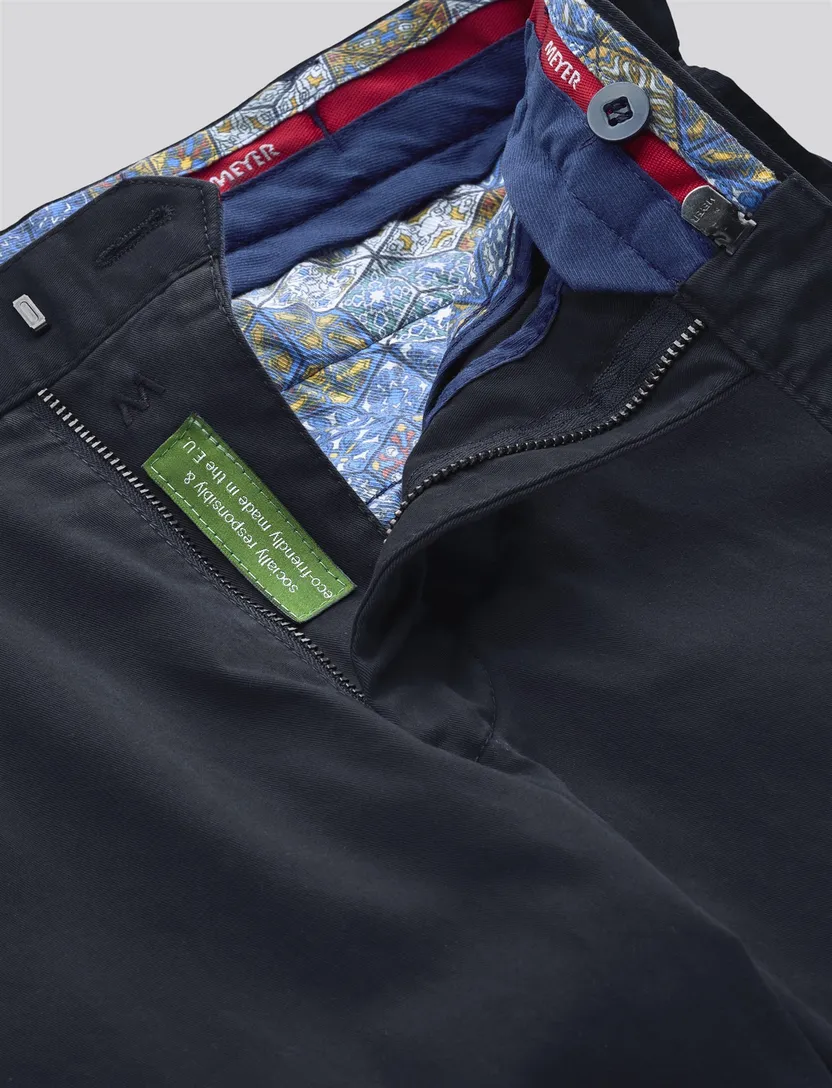 katoenen broek Meyer donkerblauw effen katoen