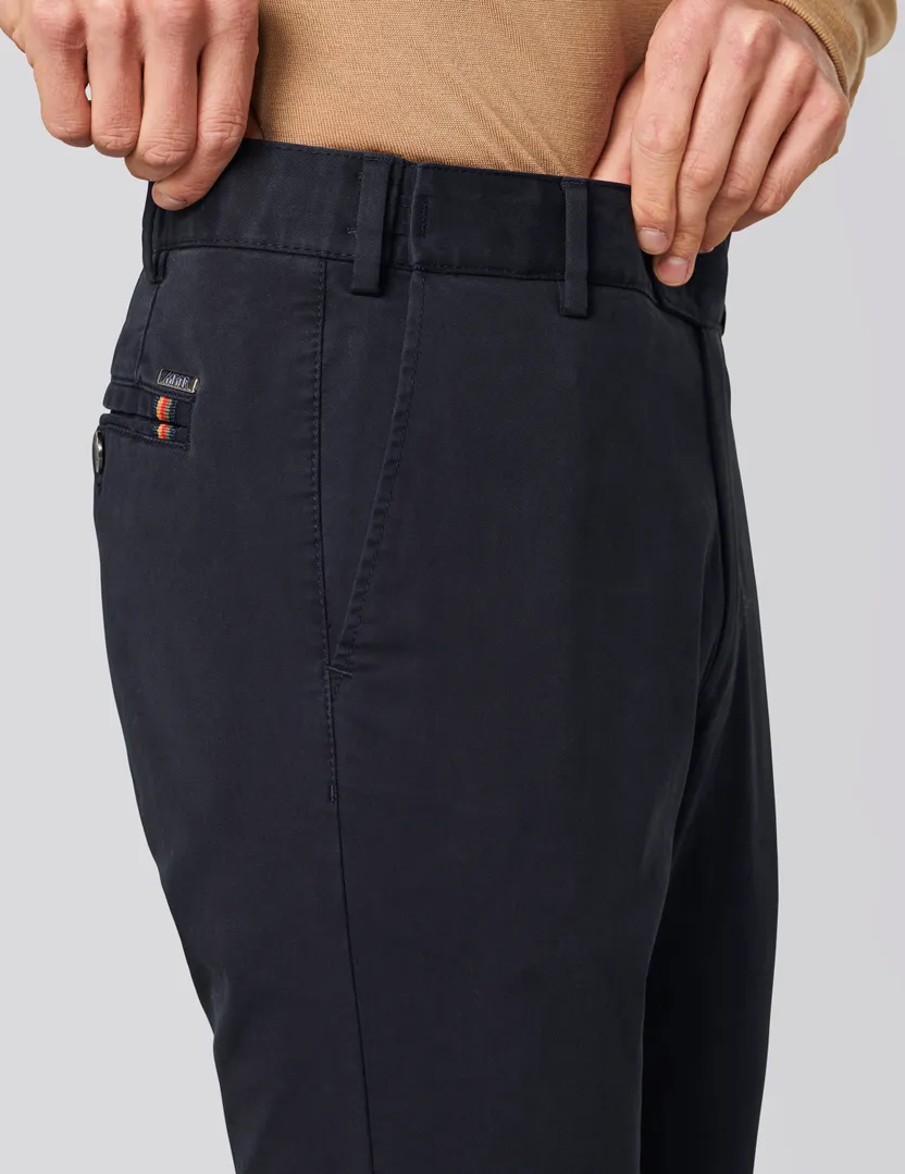katoenen broek Meyer donkerblauw effen katoen