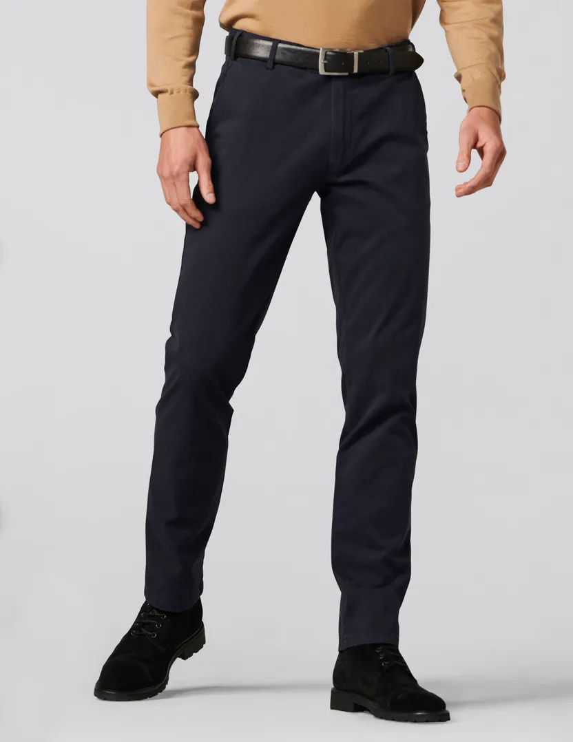 katoenen broek Meyer donkerblauw effen katoen