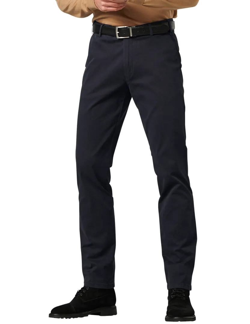 katoenen broek Meyer donkerblauw effen katoen