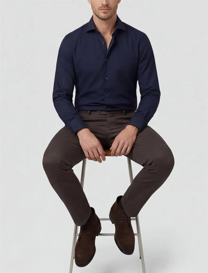 Overhemd Profuomo navy Slim Fit royal twill
