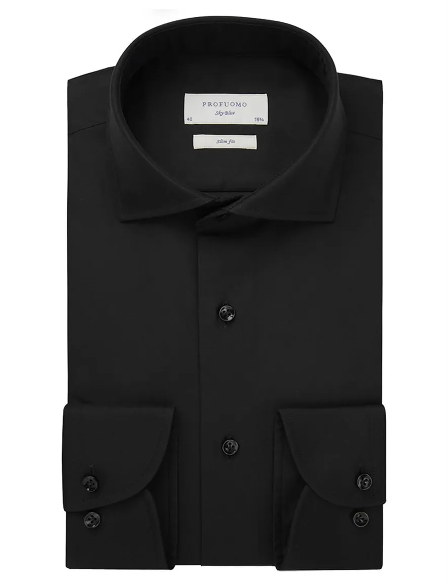 Profuomo Slim Fit overhemd royal twill zwart