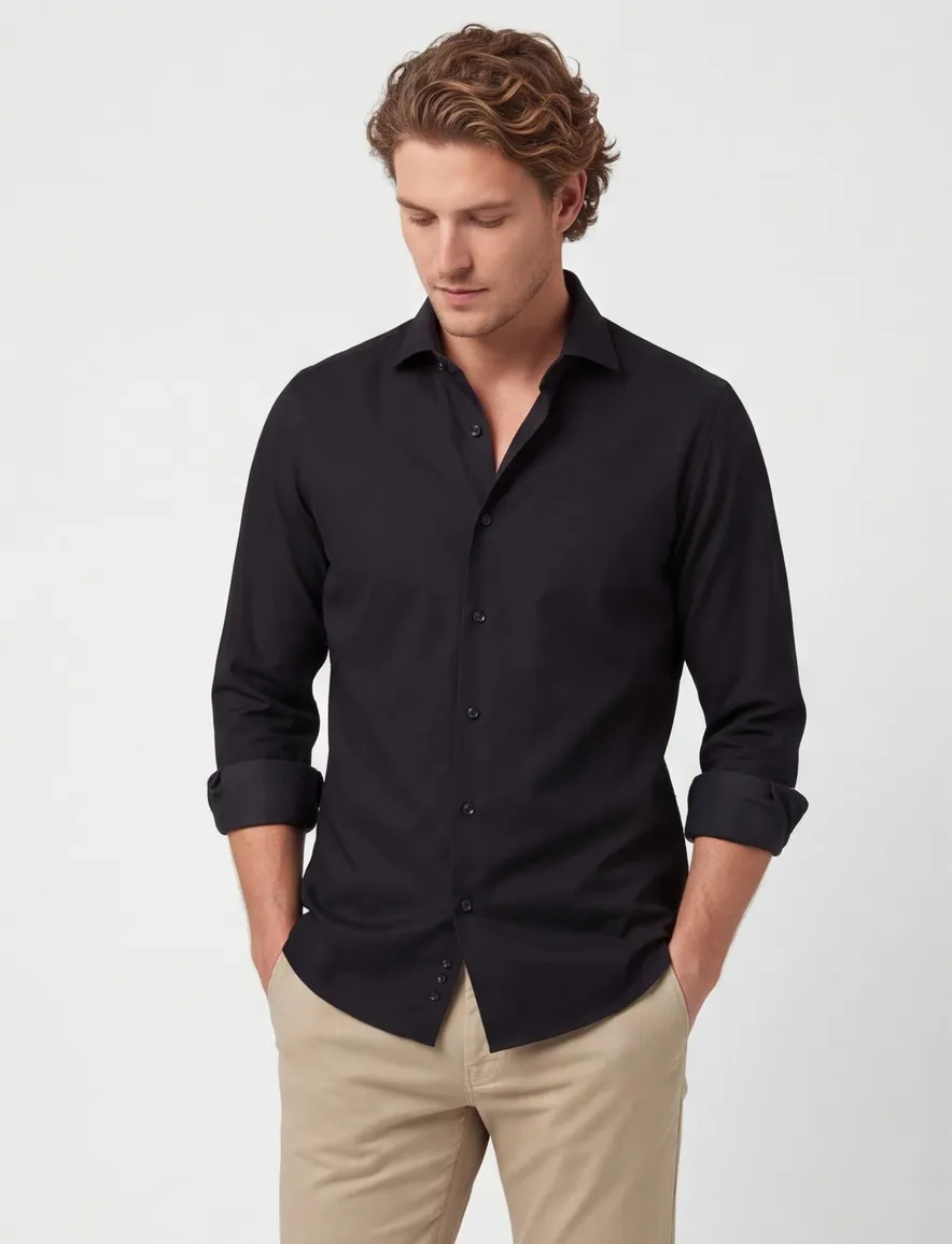 Profuomo Slim Fit overhemd royal twill zwart