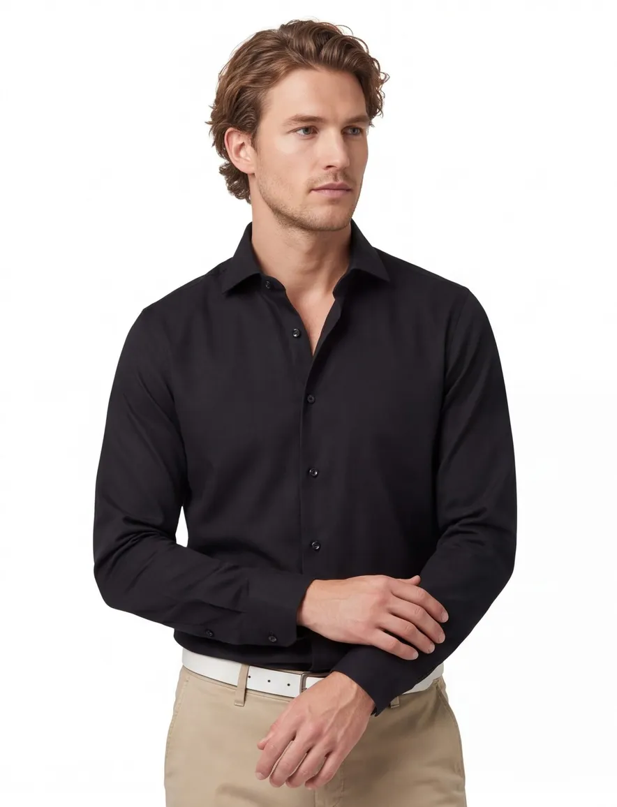 Profuomo Slim Fit overhemd royal twill zwart