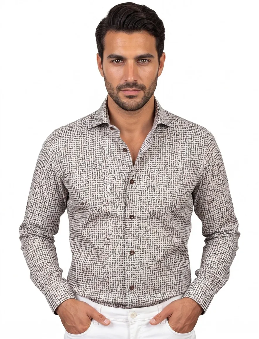 Tailored Fit John Miller overhemd bruin motief