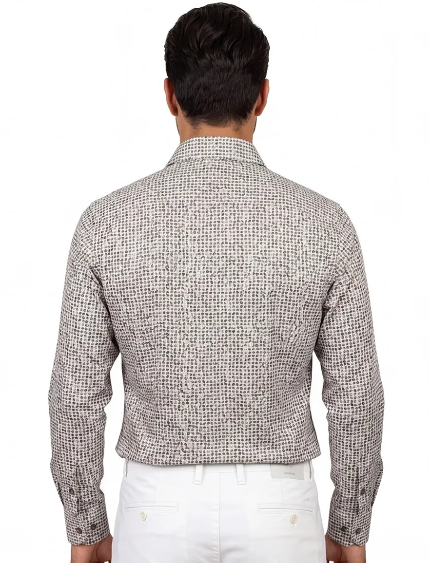 Tailored Fit John Miller overhemd bruin motief
