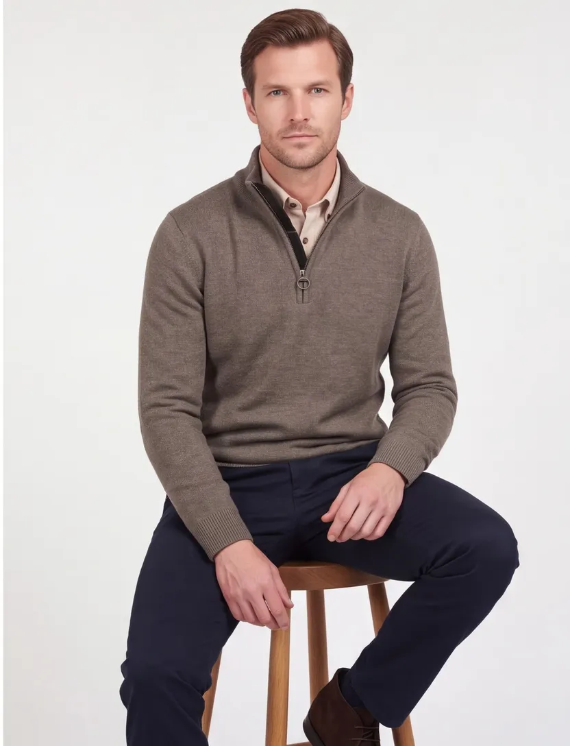 Trui met rits beige melange Barbour