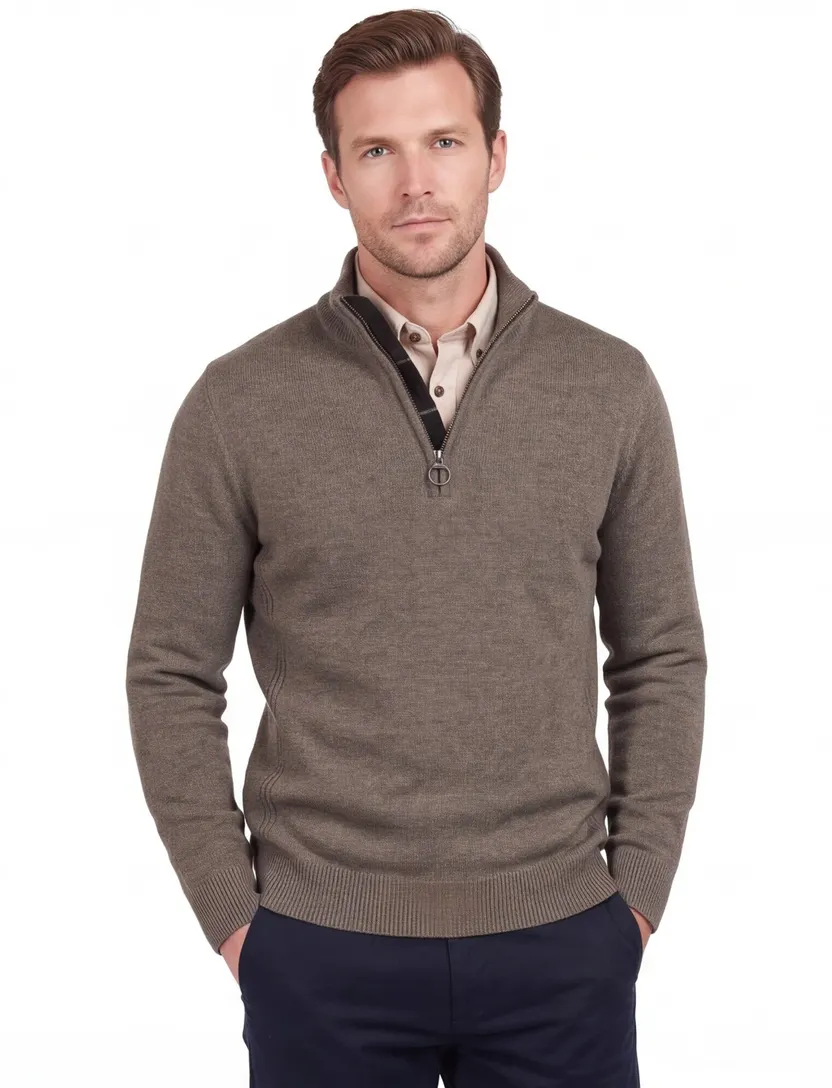 Trui met rits beige melange Barbour
