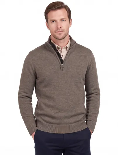 Barbour Trui met rits bruin gemeleerd Barbour