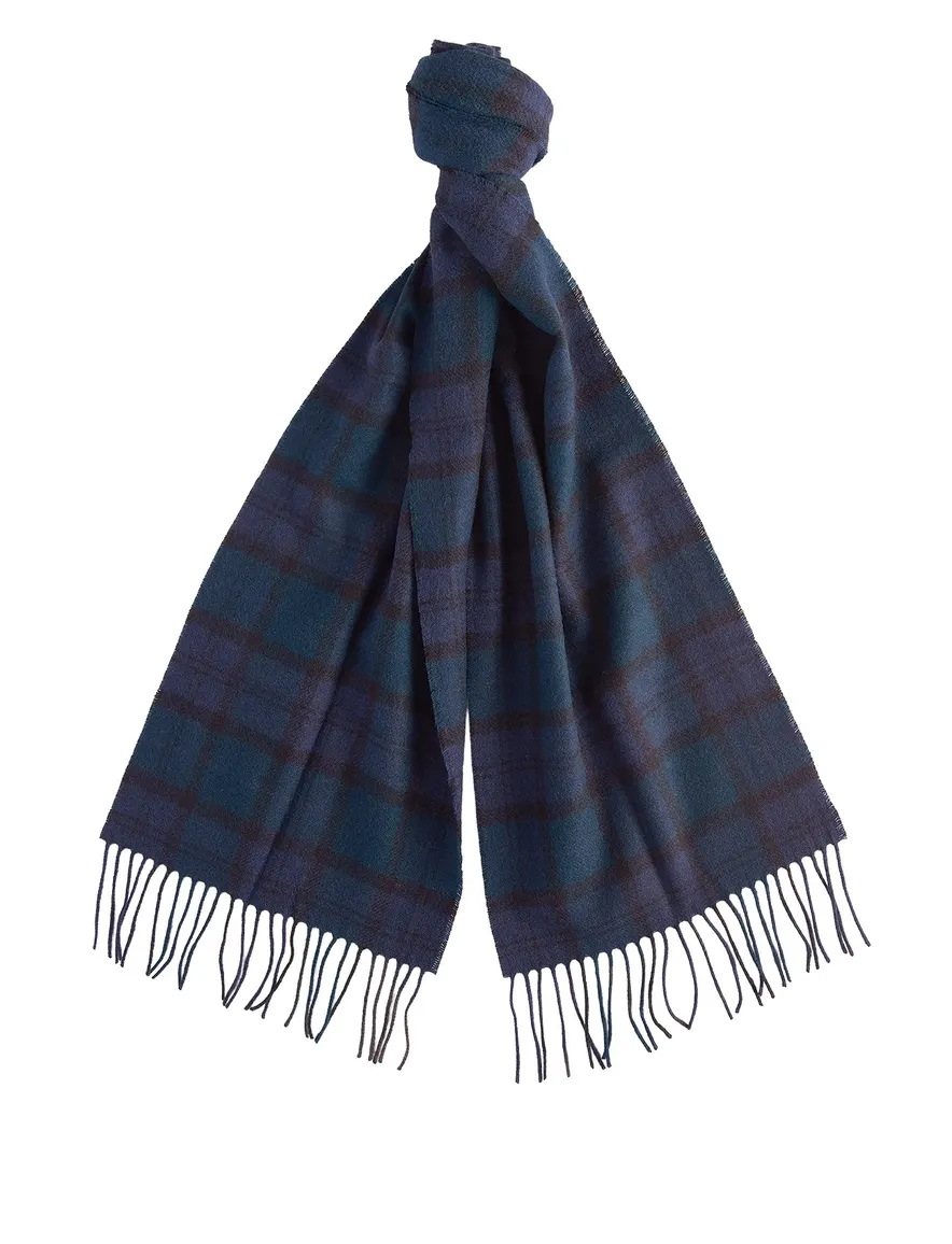 Barbour sjaal donkerblauw geruit 100% wol