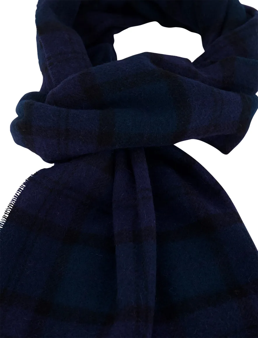 Barbour sjaal donkerblauw geruit 100% wol