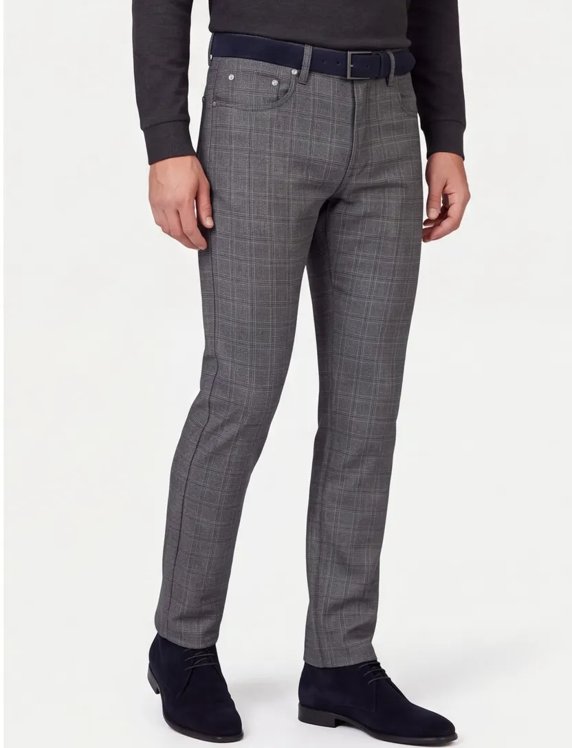Pierre Cardin 5-pocket Lyon grijs geruit
