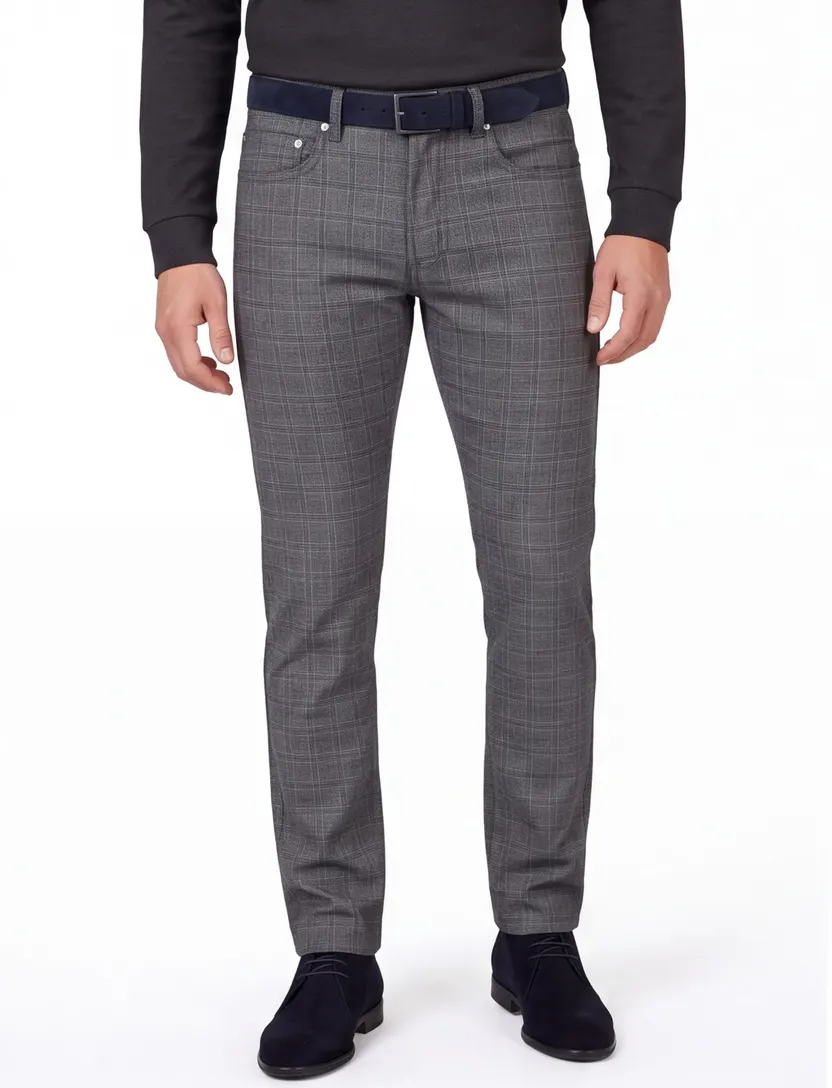 Pierre Cardin 5-pocket Lyon grijs geruit