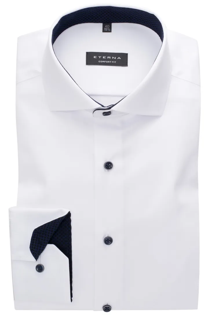 Eterna overhemd wit Comfort Fit contrast knopen