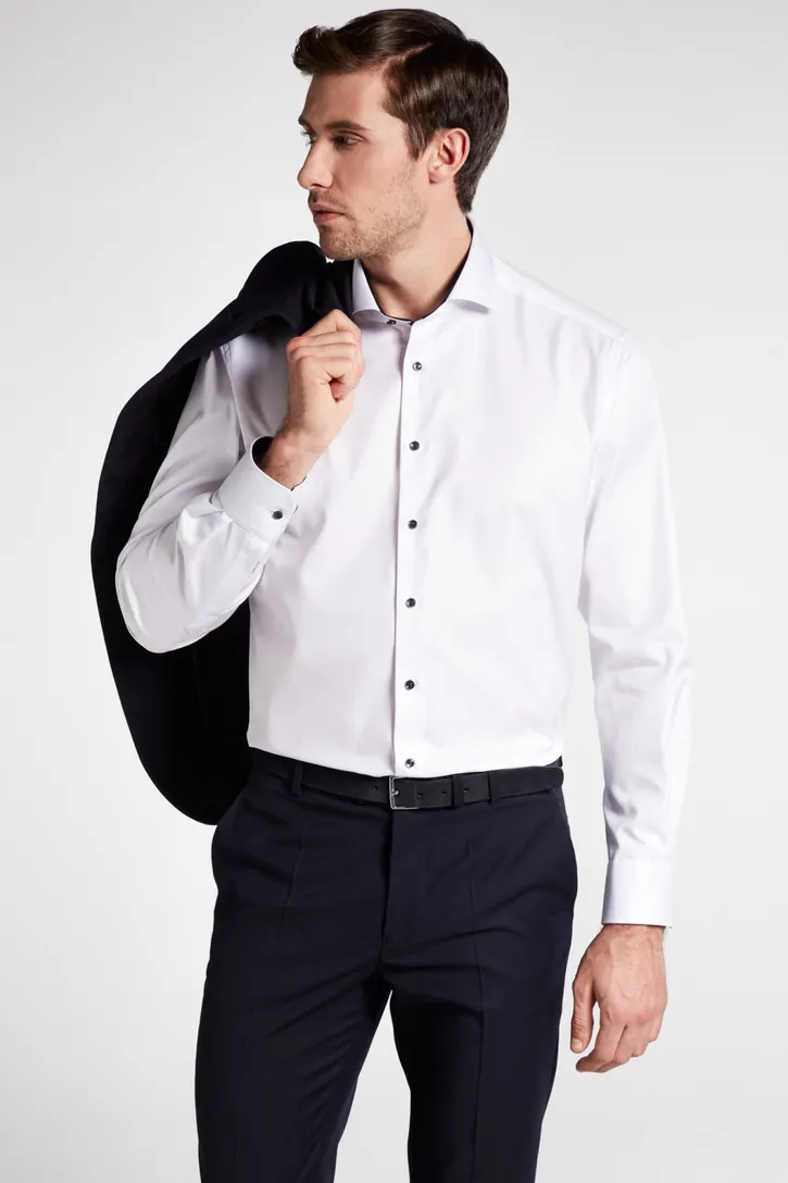 Eterna overhemd wit Comfort Fit contrast knopen
