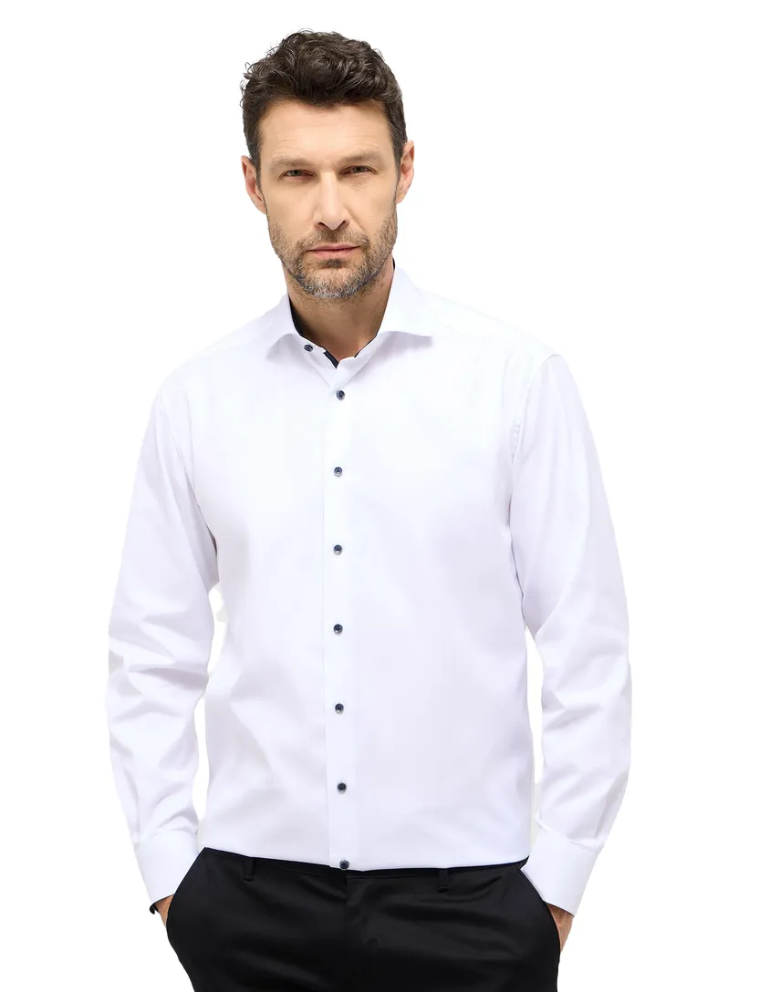 Eterna overhemd wit Comfort Fit contrast knopen