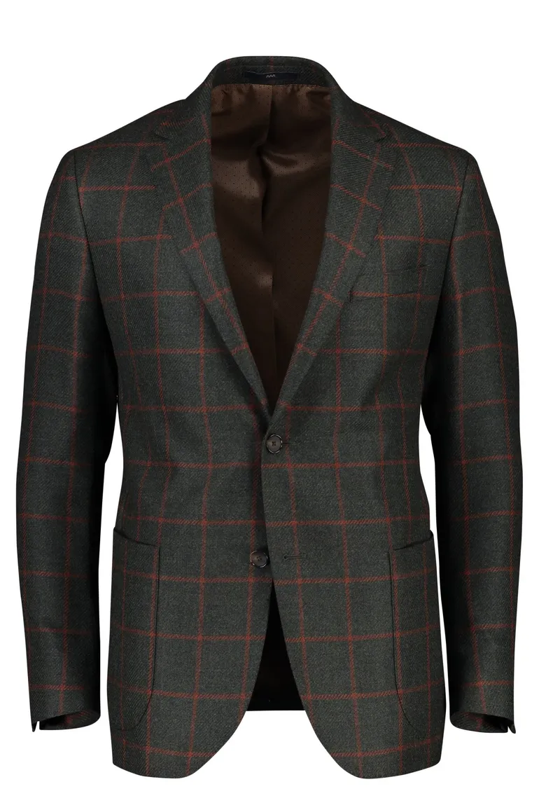 Dressler colbert groen geruit wol slim fit