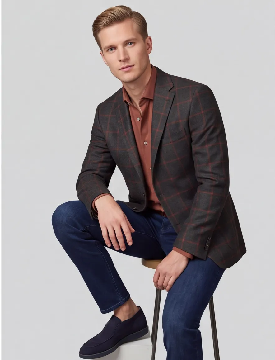 Dressler colbert donkergroen geruit wol slim fit